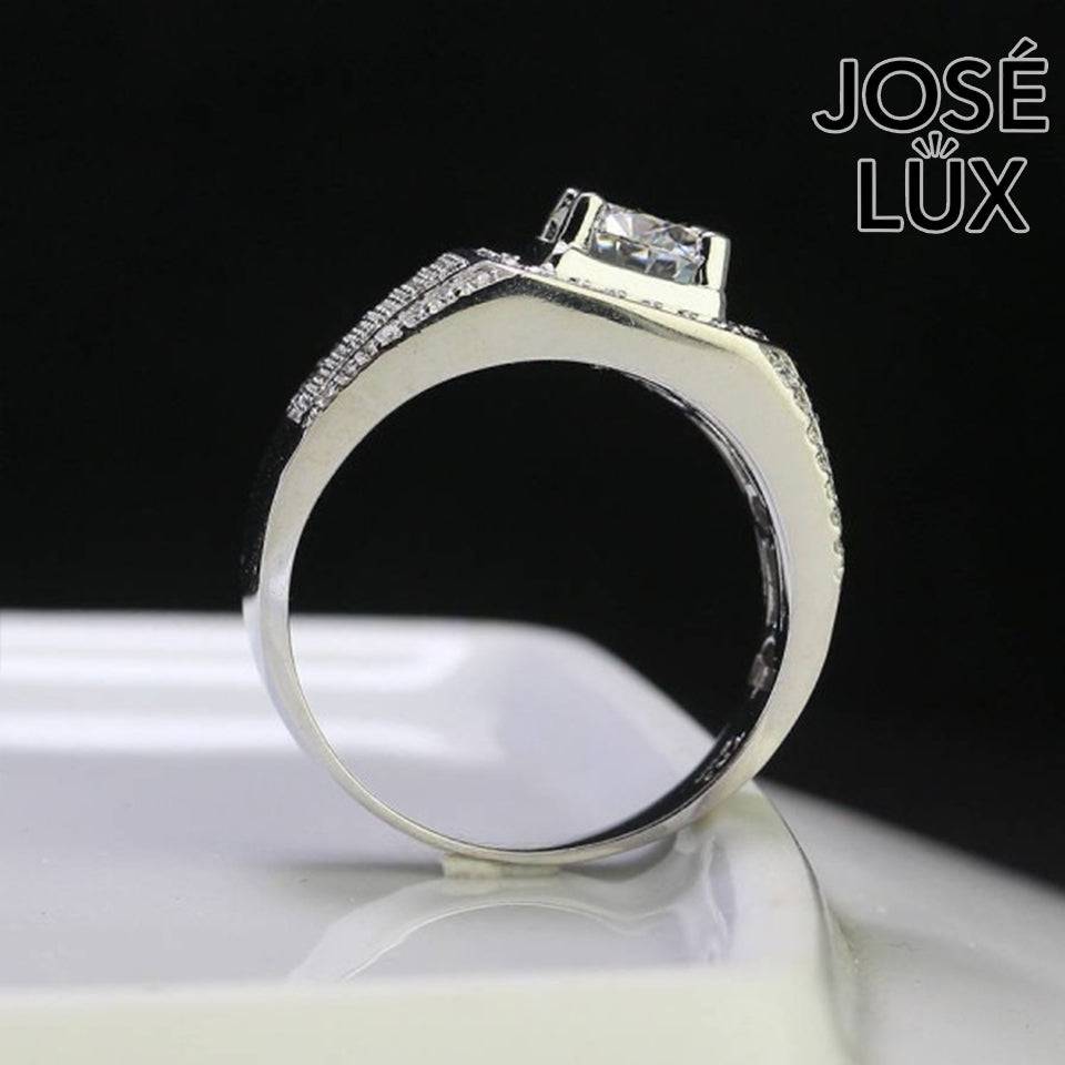 Handmade Men's Square Halo Iced Out Ring — 925 Sterling Silver, Rhodium Plated White Gold Finish, Full Moissanite
