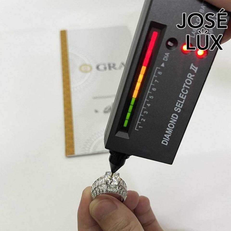 Handmade Men's Round Center Ring with Baguette Side Stones and Chevron Pavé — 925 Sterling Silver, Rhodium Plated White Gold Finish, Moissanite & CZ