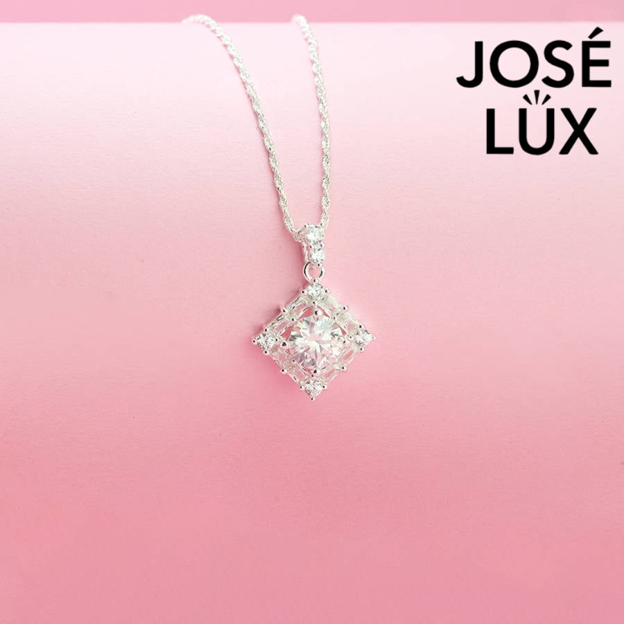 Bold 1.2ct princess cut moissanite diamond shape halo pendant features striking geometric design with diagonal setting, impeccably finished in gleaming sterling silver.
