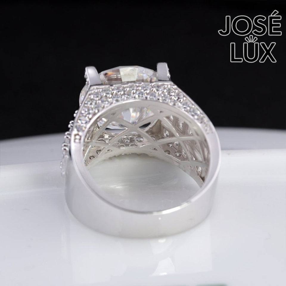 Handmade Men's Baguette Channel Set Ring — 925 Sterling Silver, Rhodium Plated White Gold Finish, 14mm Moissanite & CZ