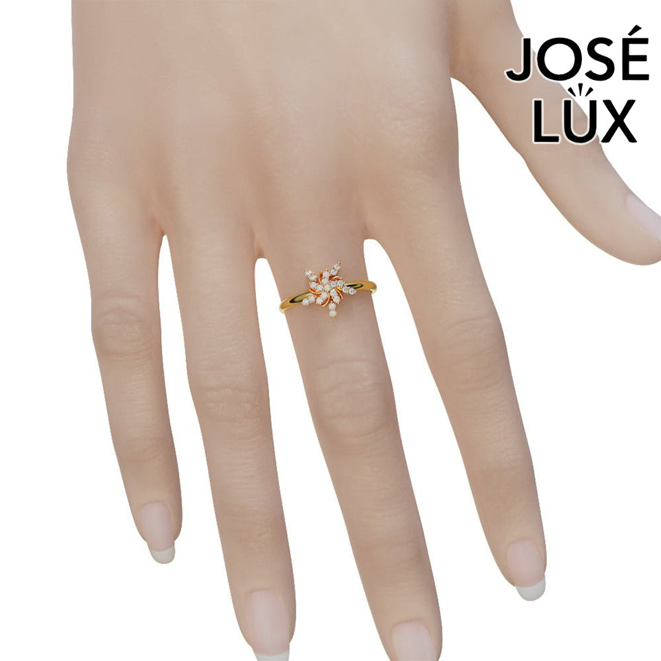 Handmade Moissanite Pinwheel Cluster Ring — 10K & 14K Gold, GRA Certified Moissanite