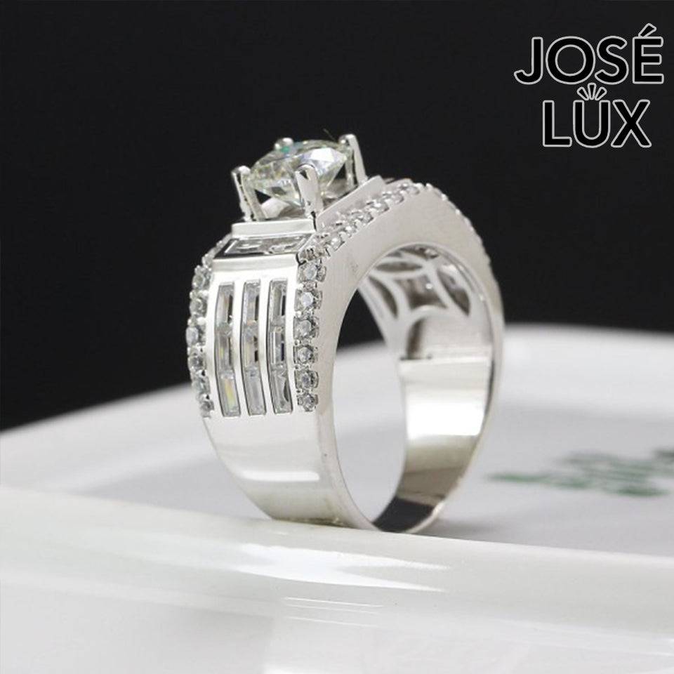 Handmade Men's Moissanite Art Deco Wide Band Ring — 925 Sterling Silver, Rhodium Plated White Gold Finish, GRA Moissanite