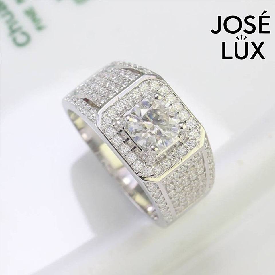 Handmade Men's Square Halo Iced Out Ring — 925 Sterling Silver, Rhodium Plated White Gold Finish, Full Moissanite