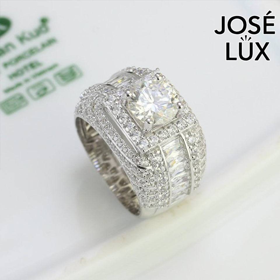 Handmade Men's Moissanite Domed Baguette Wide Band Ring — 925 Sterling Silver, Rhodium Plated White Gold Finish, GRA Moissanite