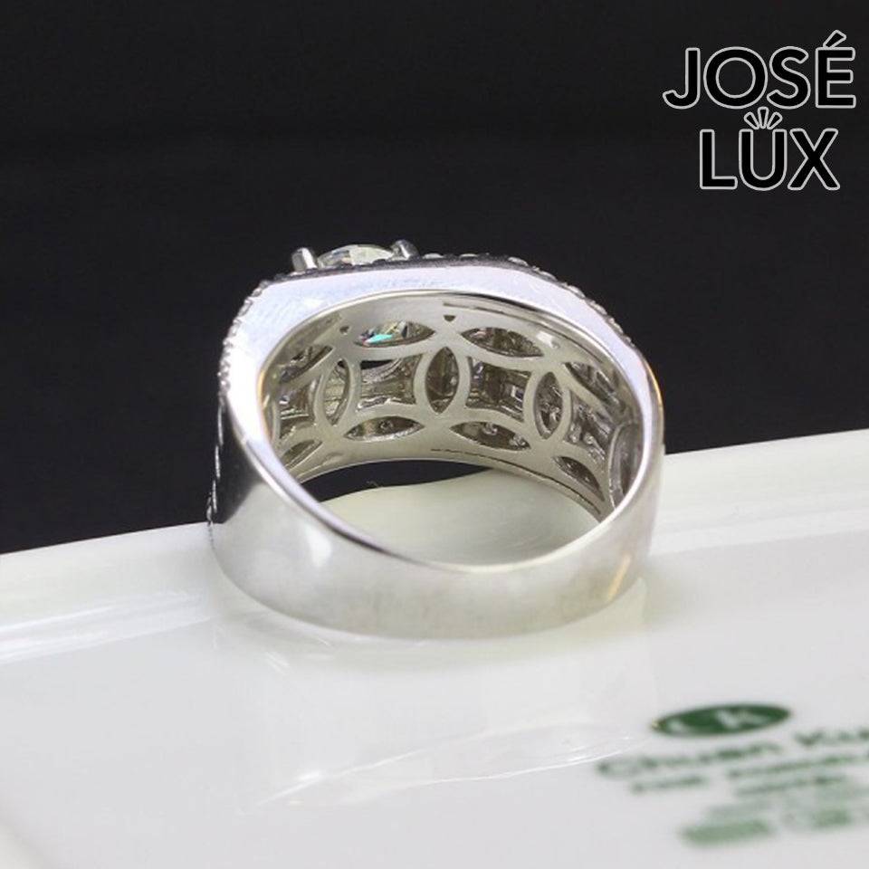 Handmade Men's Moissanite Art Deco Wide Band Ring — 925 Sterling Silver, Rhodium Plated White Gold Finish, GRA Moissanite