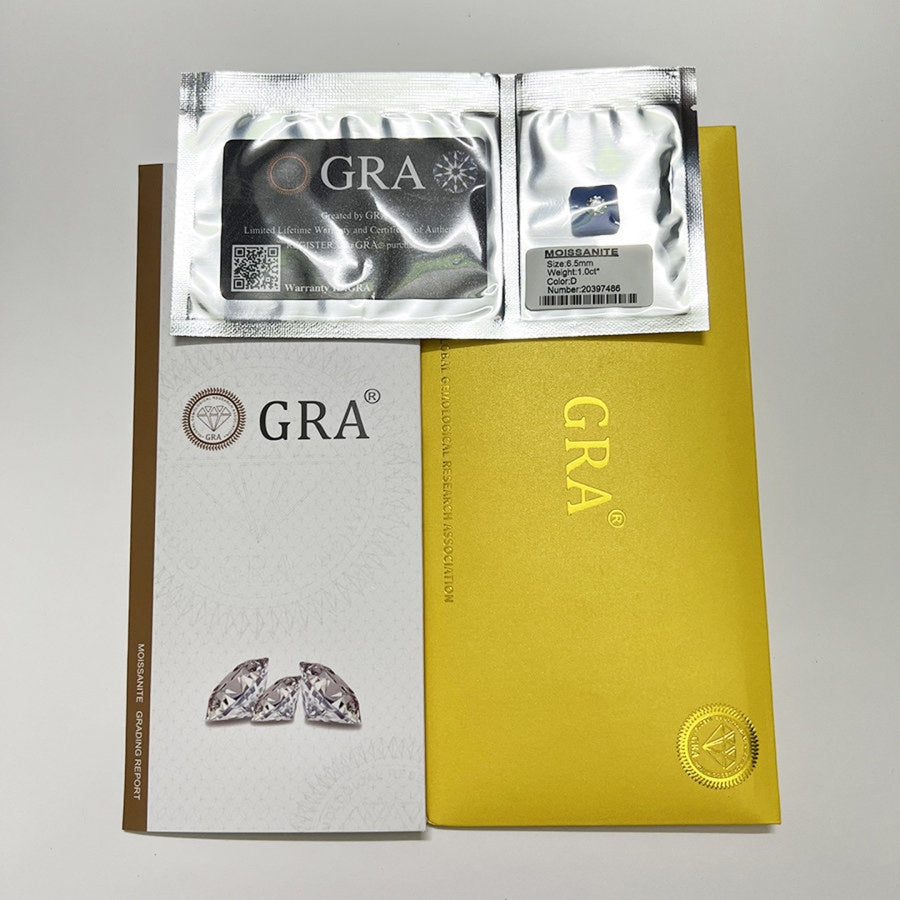 Brilliant round moissanite centerpiece enhanced by dual layers of sparkling accent stones with pavé detailing on the polished silver band.