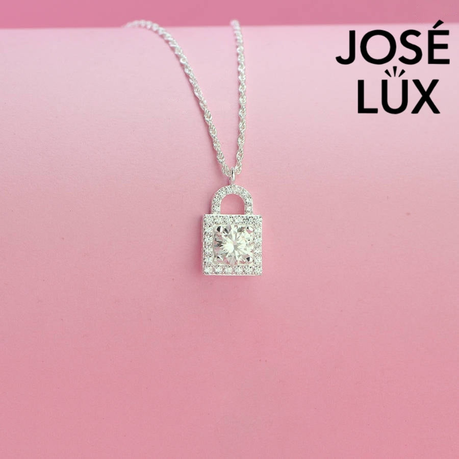 Meaningful 1ct square moissanite lock pendant symbolizes eternal love with pavé-accented padlock design, thoughtfully created in durable sterling silver craftsmanship.