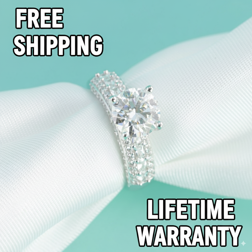 Timeless 2 carat moissanite stone set in classic silver band design. Perfect balance of traditional elegance and modern brilliance for discerning women.