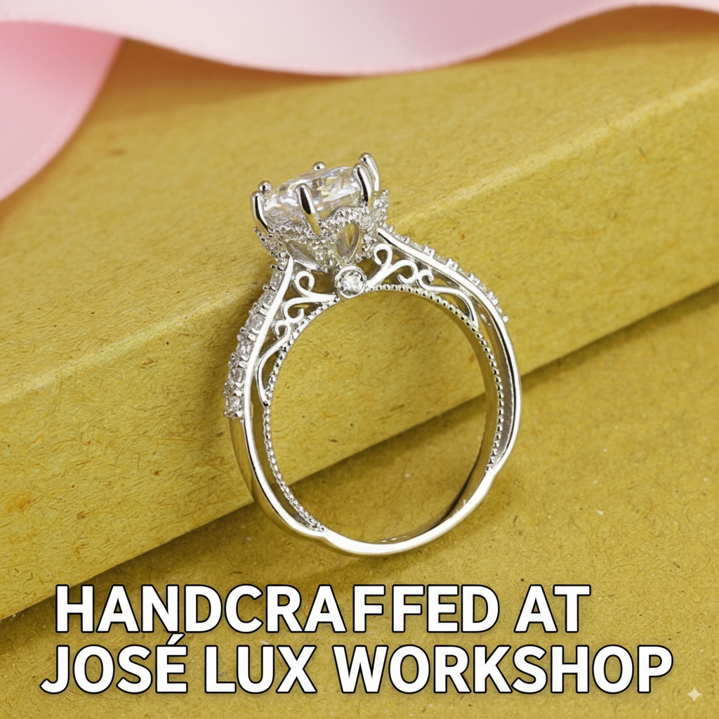 Timeless 2 carat moissanite stone set in classic silver band design. Perfect balance of traditional elegance and modern brilliance for discerning women.