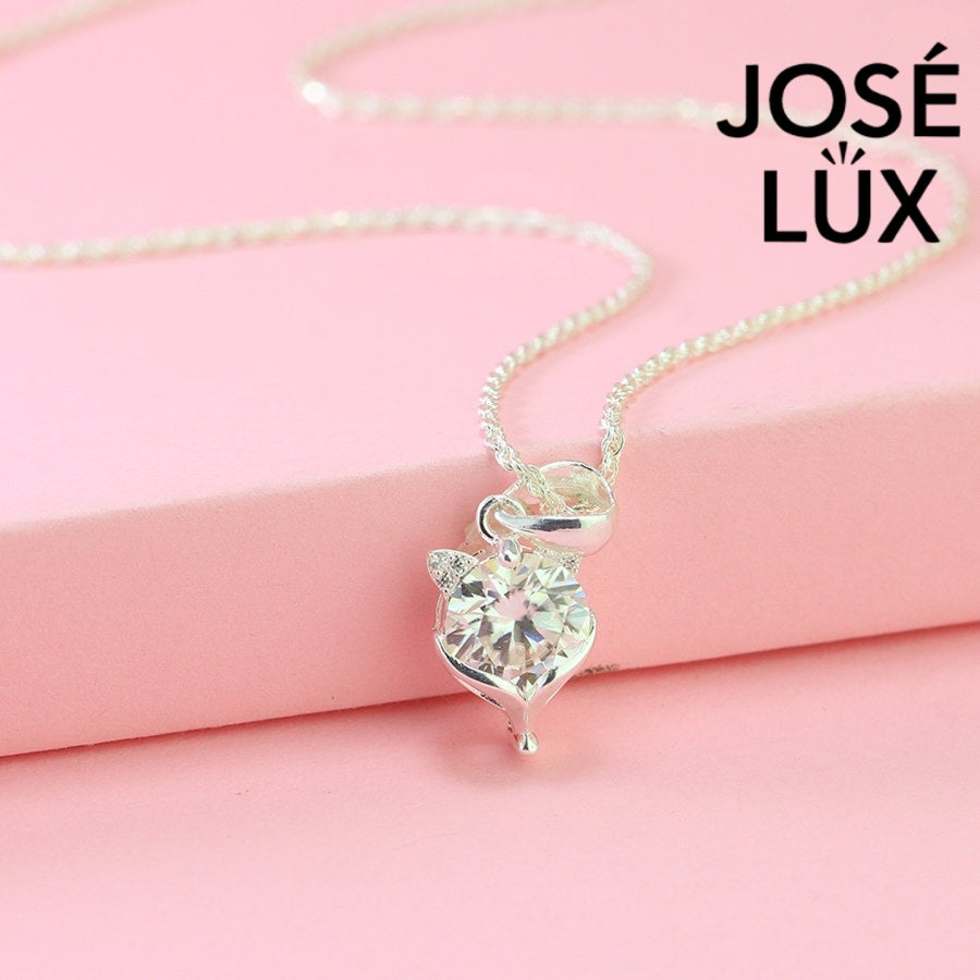 Adorable 2ct moissanite fox pendant combines playful animal charm with brilliant sparkle, thoughtfully designed in polished sterling silver for nature-loving jewelry enthusiasts.
