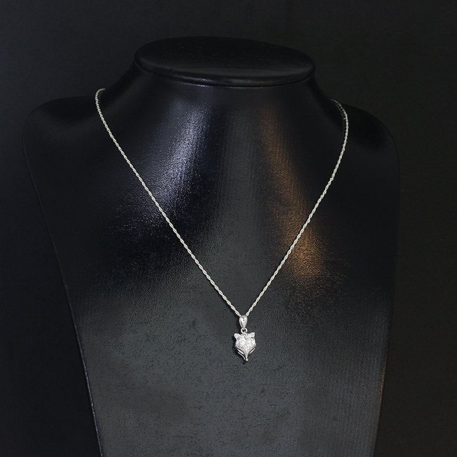 Adorable 2ct moissanite fox pendant combines playful animal charm with brilliant sparkle, thoughtfully designed in polished sterling silver for nature-loving jewelry enthusiasts.