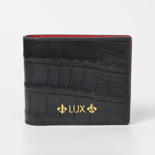 Italian Bi-Fold Crocodile Wallet - Black
