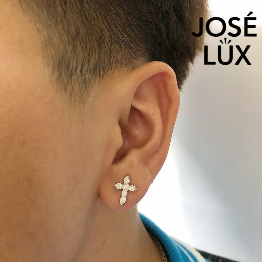 Moissanite Cross Earrings for Men - Sterling Silver Studs