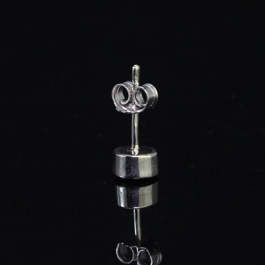 Back view of Bezel Set Moissanite Stud Earrings for Men - Sterling Silver 0.5ct with secure push-back post on black background.