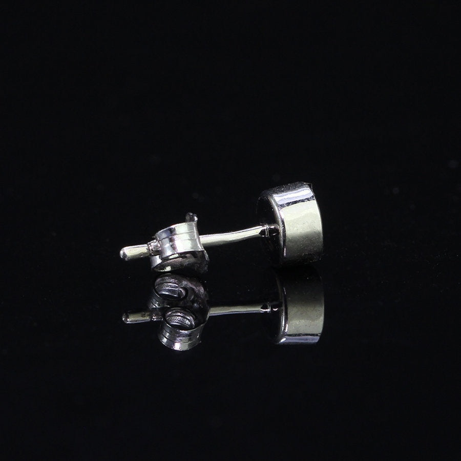 Side view of Bezel Set Moissanite Stud Earrings for Men - Sterling Silver 0.5ct with detailed look at bezel and post.