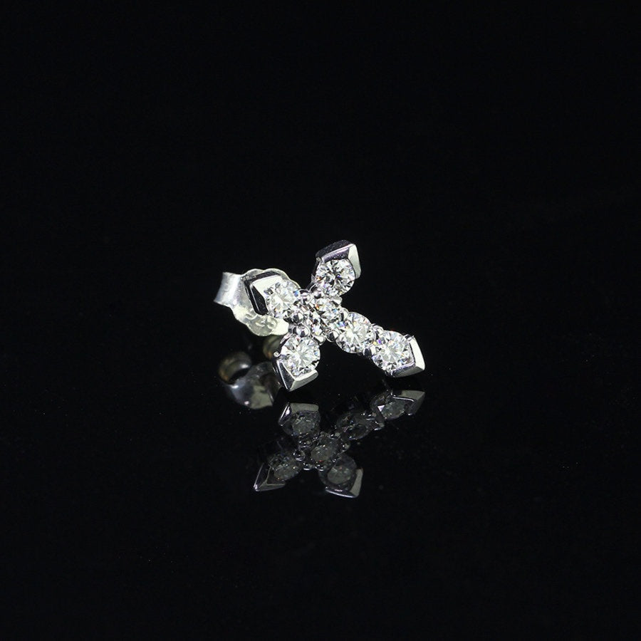 Moissanite Cross Earrings for Men - Sterling Silver Studs
