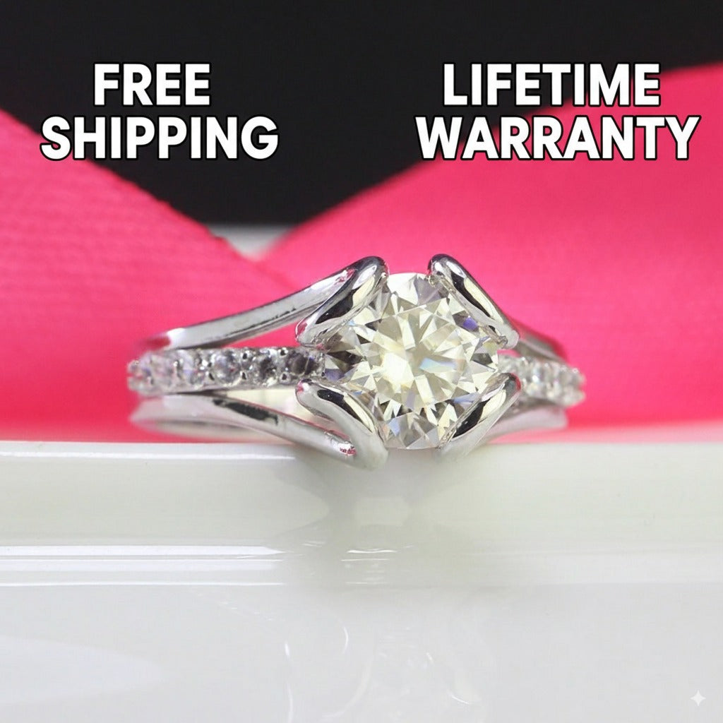 2ct Moissanite Split Shank Sterling Silver Ring