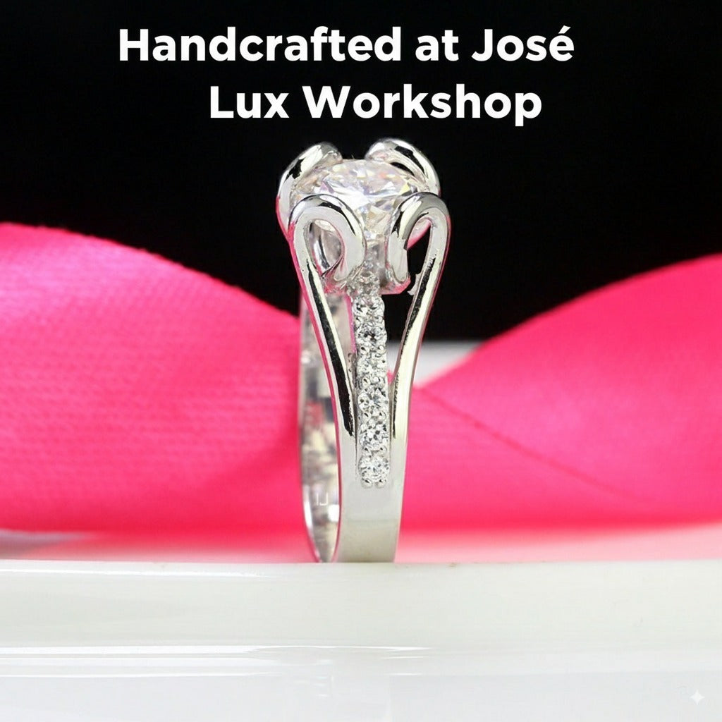 2ct Moissanite Split Shank Sterling Silver Ring