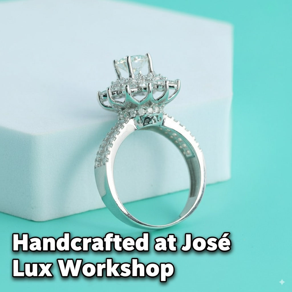 1.5ct Moissanite Flower Halo Baguette Women's Silver Ring