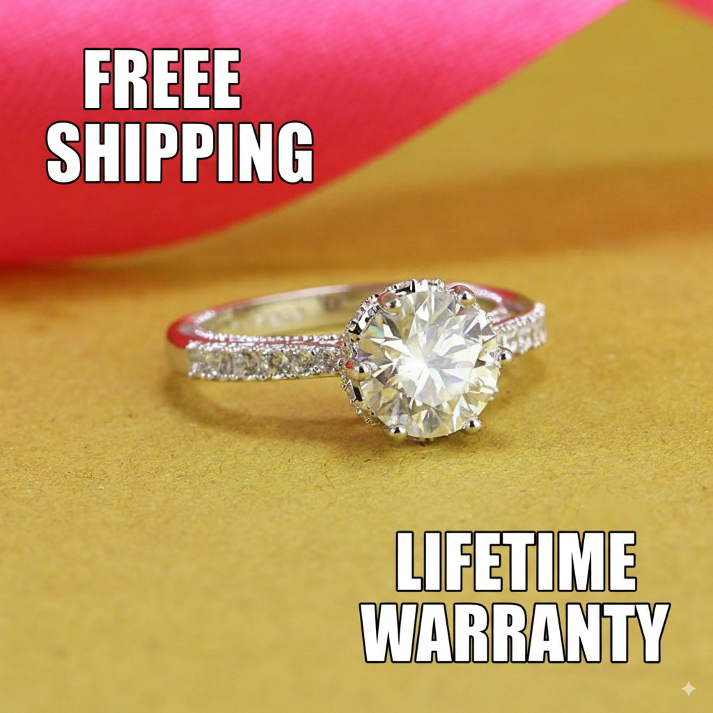 2ct Moissanite Crown Setting Women's Silver Ring