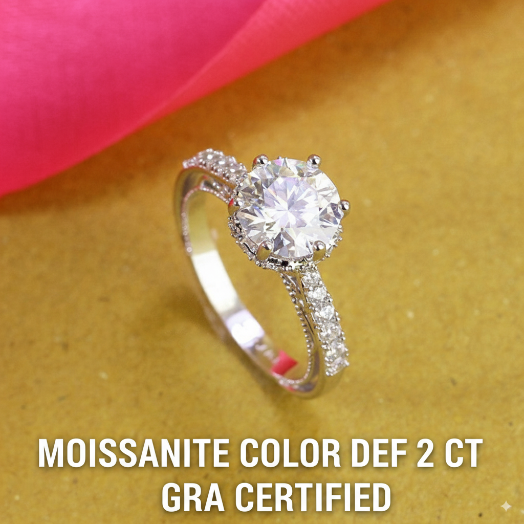 2ct Moissanite Crown Setting Women's Silver Ring