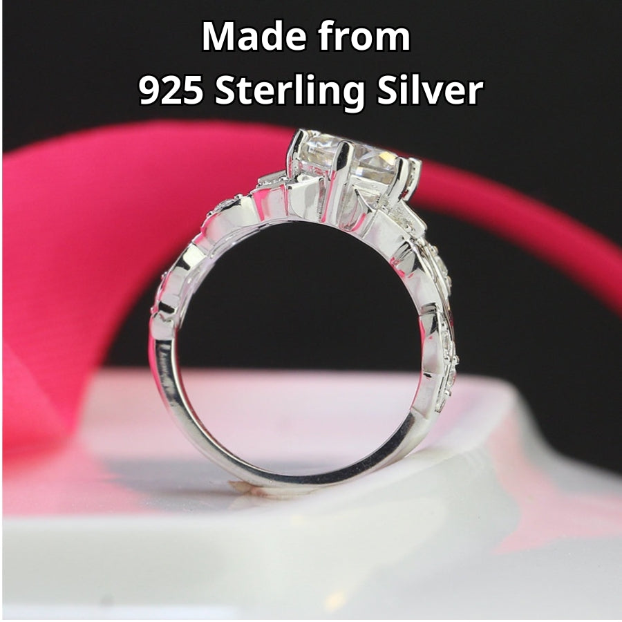 1.25ct Moissanite Leaf Design Women's Silver Ring