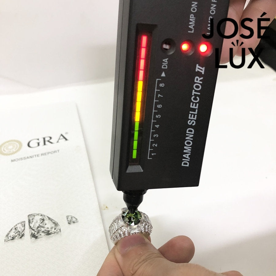 Men's Sterling Silver Green Moissanite Ring 4CT with Channel Set Accents