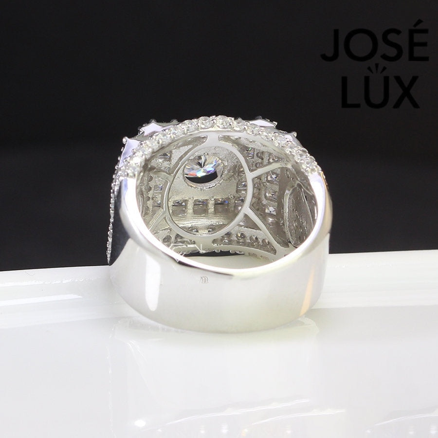 Interior view of Men's Sterling Silver Moissanite Ring 1.2CT with Princess Halo Band showing craftsmanship and stone setting from inside.