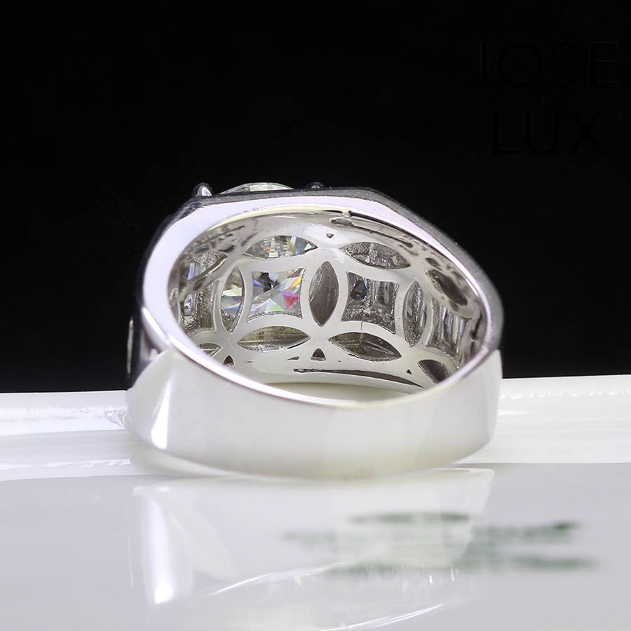 Inner view of Men's Sterling Silver Moissanite Ring 4CT showing detailed latticework under the setting for added comfort and elegance.
