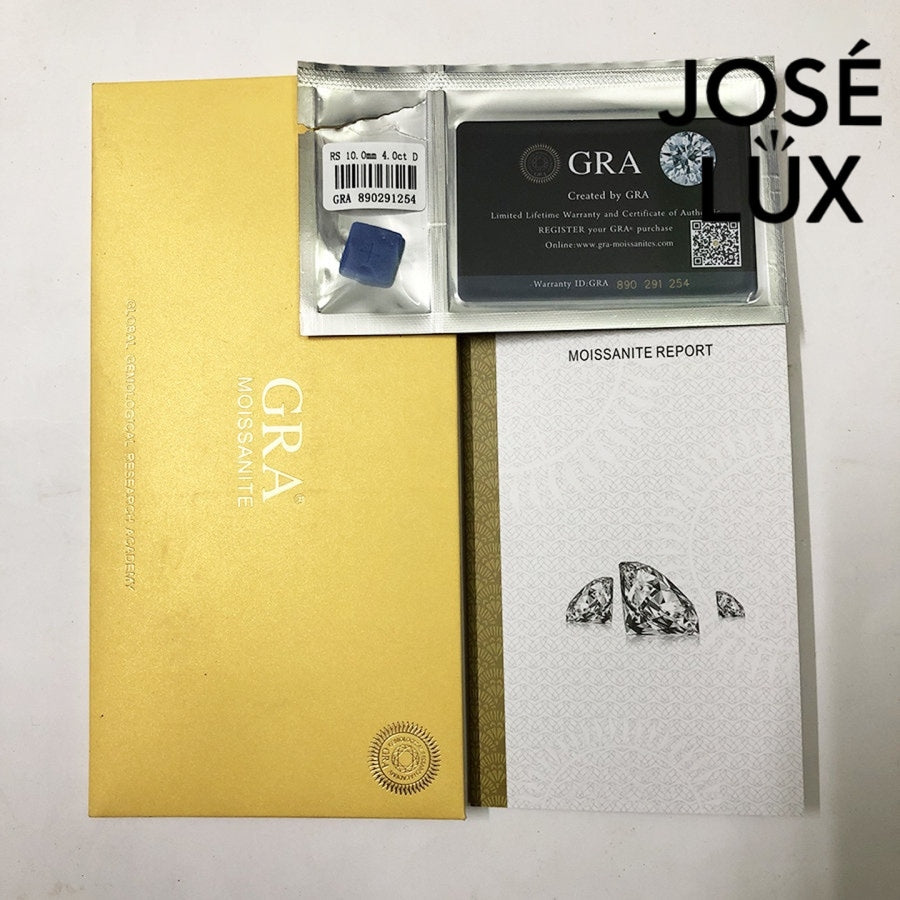 GRA Moissanite Report and warranty card for Men's Sterling Silver Moissanite Ring 4CT with Ribbed Pavé Band, ensuring certified authenticity.