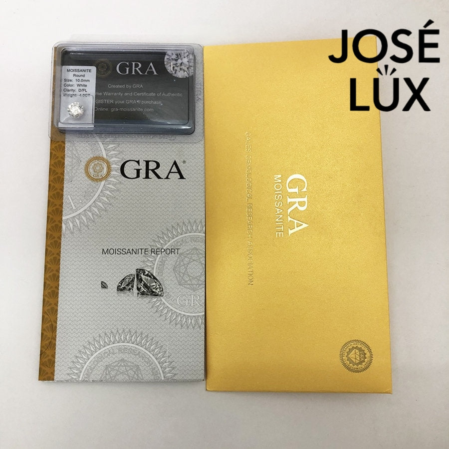 GRA Moissanite Report and authenticity card for Men's Sterling Silver Moissanite Ring 4CT with Square Halo Platform in branded packaging.