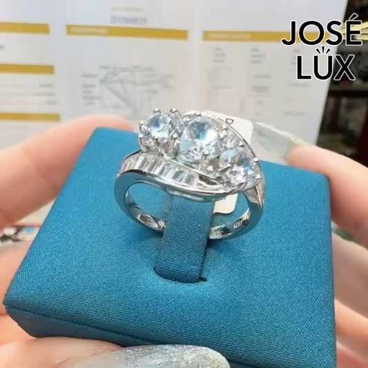 Handmade Bypass Swirl Three-Stone Moissanite Ring — 925 Sterling Silver, Rhodium Plated White Gold Finish, GRA Moissanite