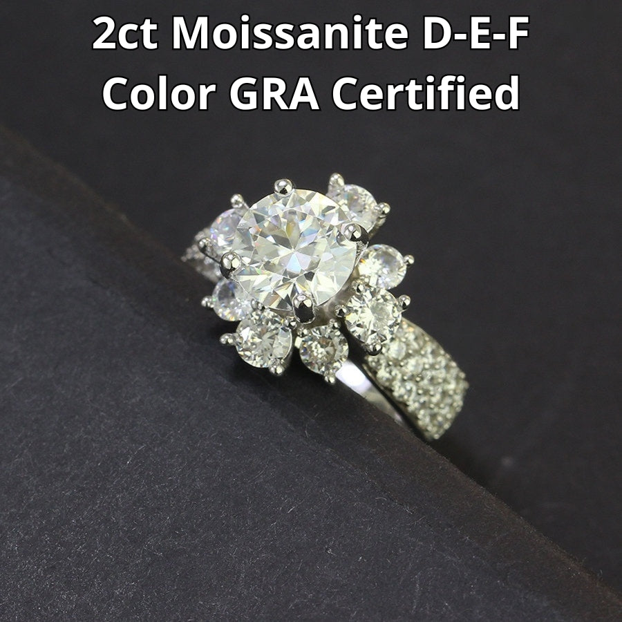 2ct Moissanite Cluster Sterling Silver Ring