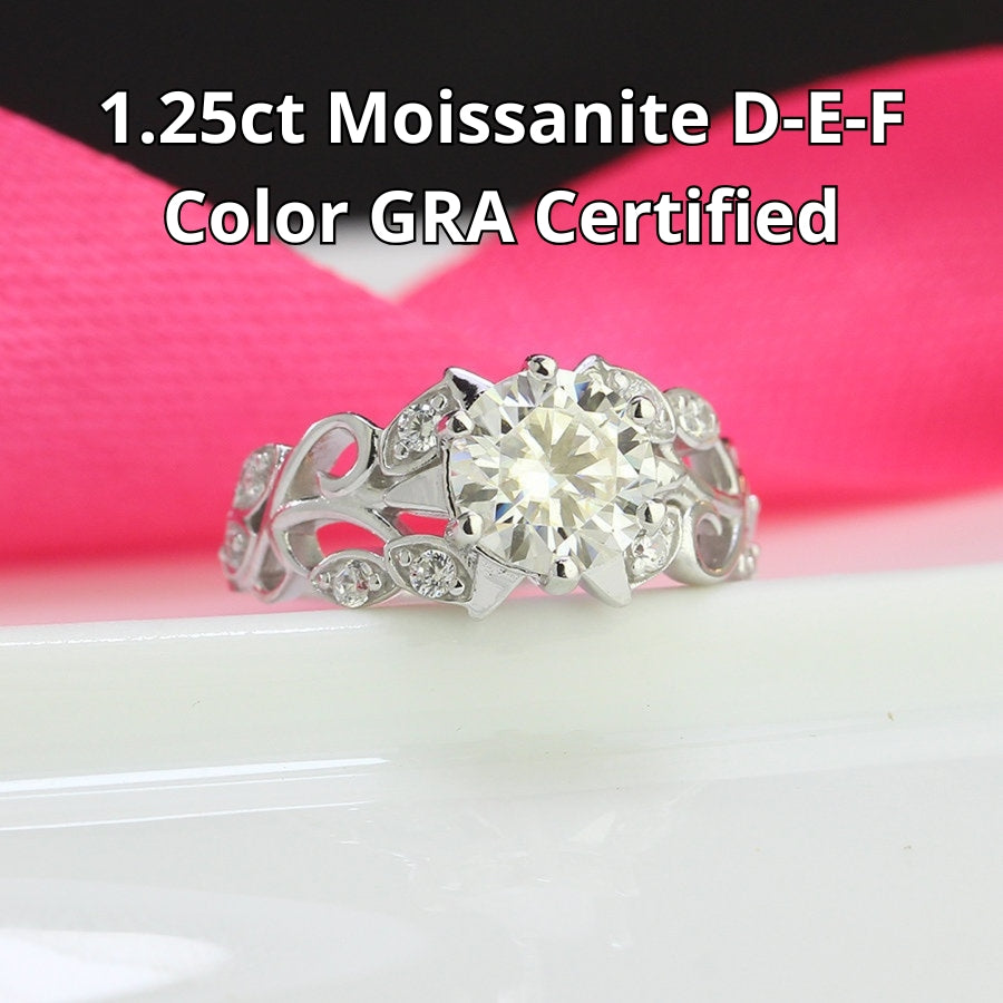 1.25ct Moissanite Leaf Design Women's Silver Ring