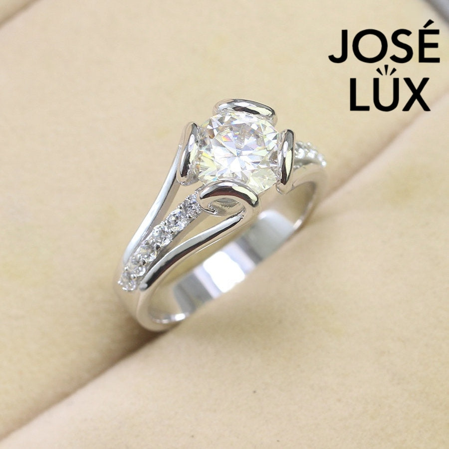 2ct Moissanite Split Shank Sterling Silver Ring
