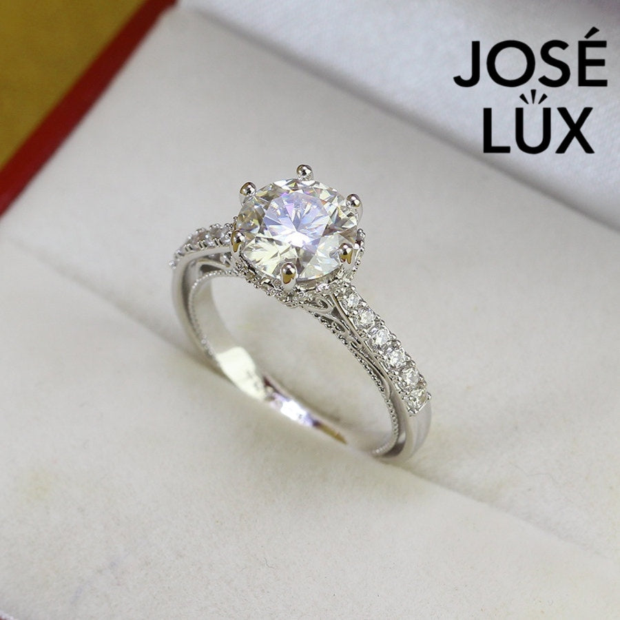 2ct Moissanite Crown Setting Women's Silver Ring
